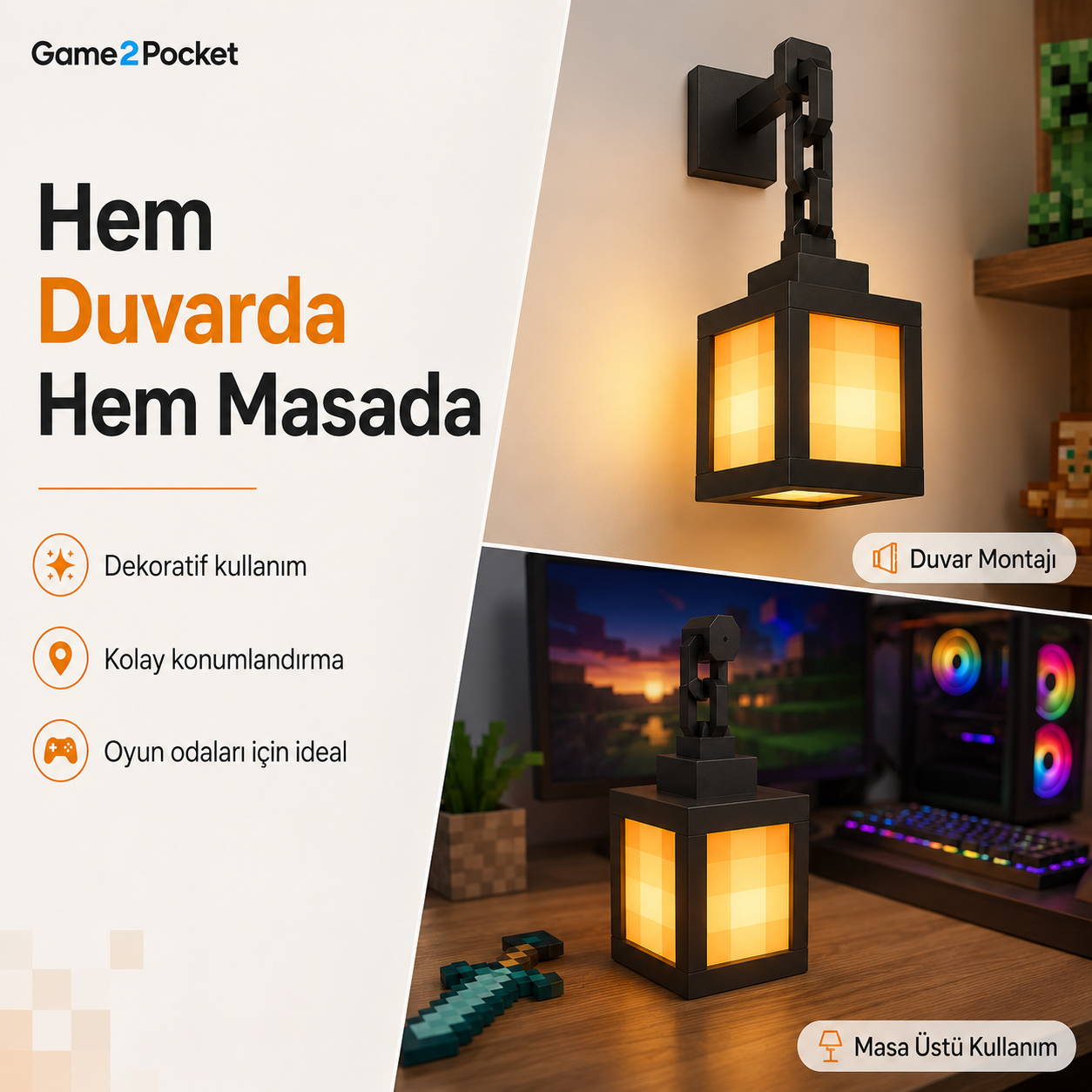 Game2Pocket™ Minecraft Duvar Lambası